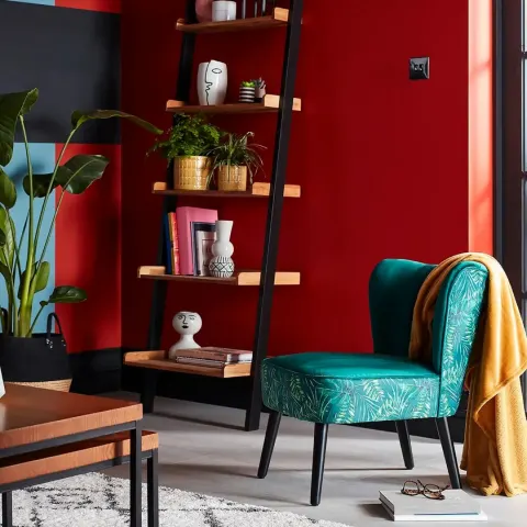 (166/Mez/P1) RRP £89. Jessica Jungle Print Occasional Chair Green. Velvet Fabric & Rubberwood Legs.