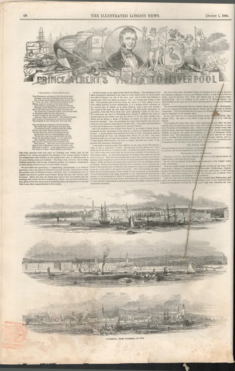 Price Albert Royal Visit To Liverpool Complete Antique Edition Victorian Newspaper