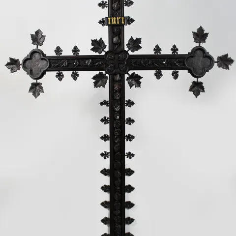 Large Antique 19th c. Carved Black Forest 6ft Cross