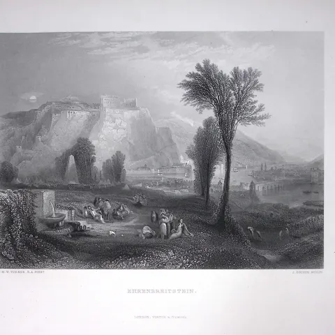 J.M.W Turner Ehrenbreitstein Rhine Germany Antique Steel Engraving-21-TR