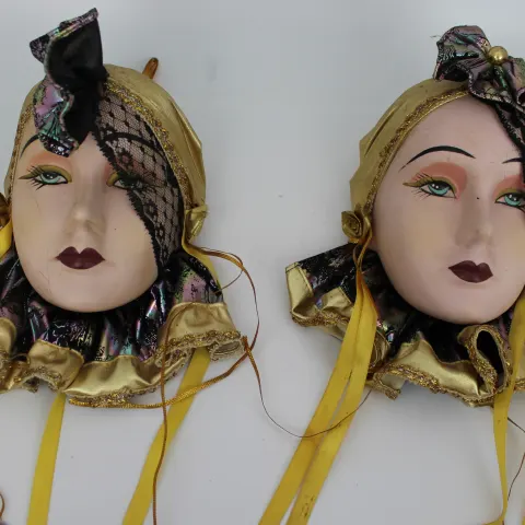 Pair of Vintage Painted Porcelain Maskheads