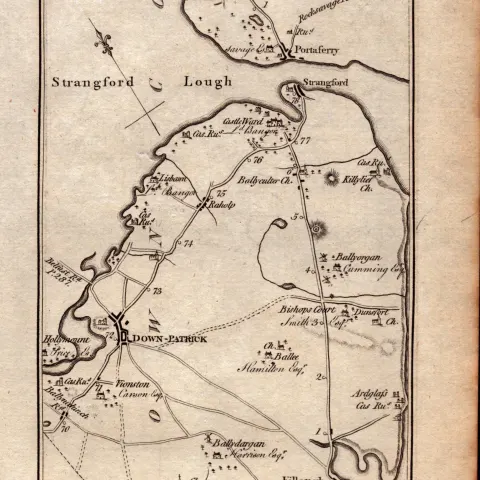 Ireland Rare Antique 1777 Map Downpatrick Killough Strangford Portaferry Newtownards.