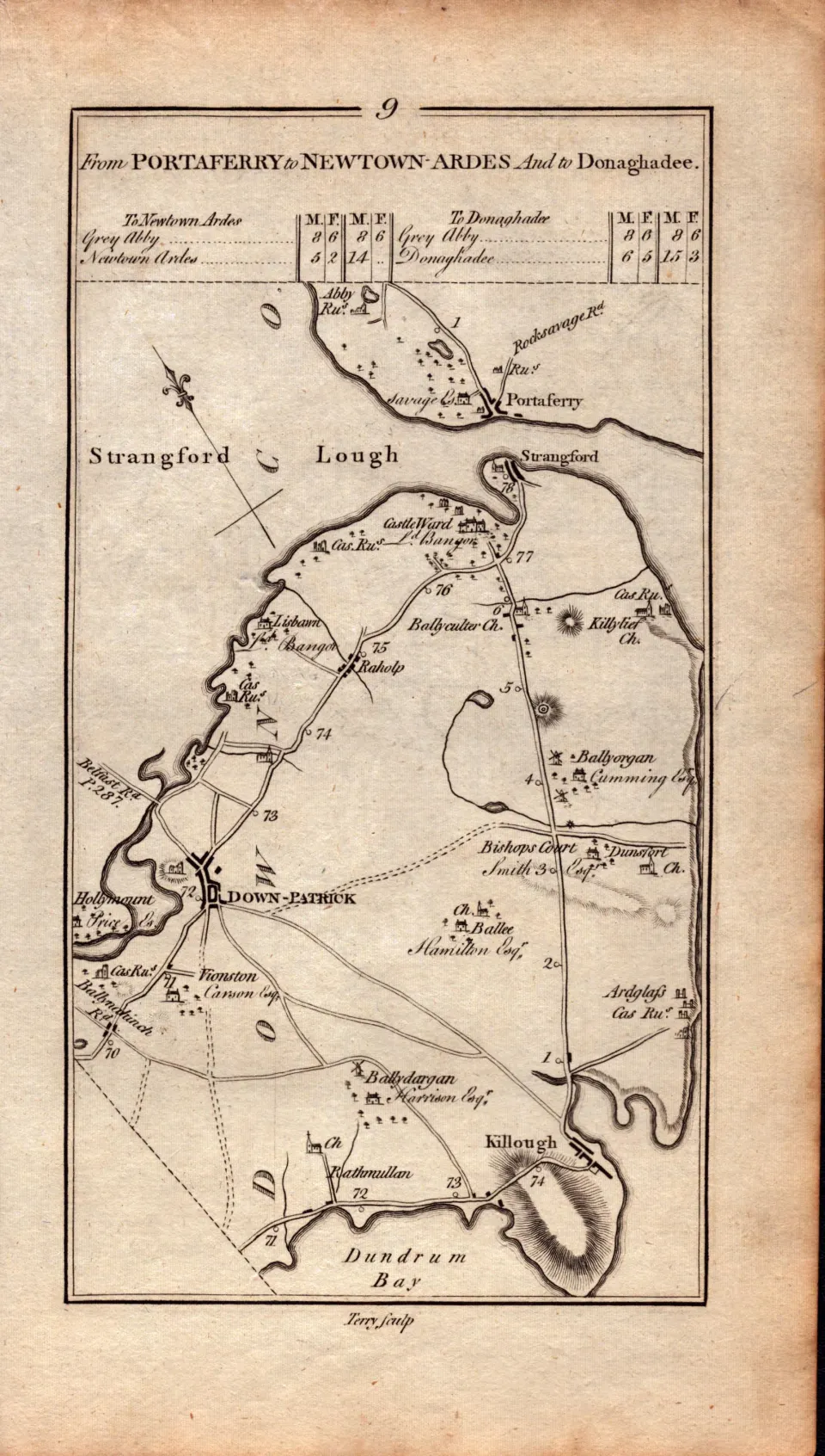 Ireland Rare Antique 1777 Map Downpatrick Killough Strangford Portaferry Newtownards.