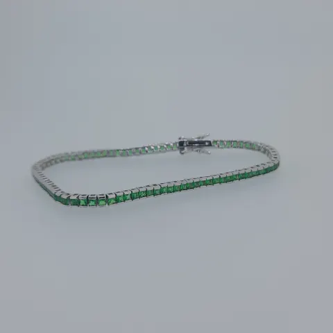 Silver Tennis Bracelet Set With Green Cubic Zirconia