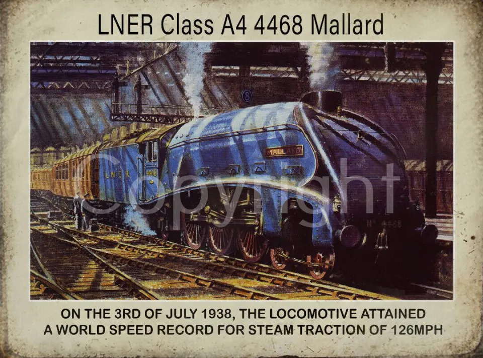 Mallard LNER Class A4 4468 locomotive Breaks Speed Record 1938 Metal Wall Art