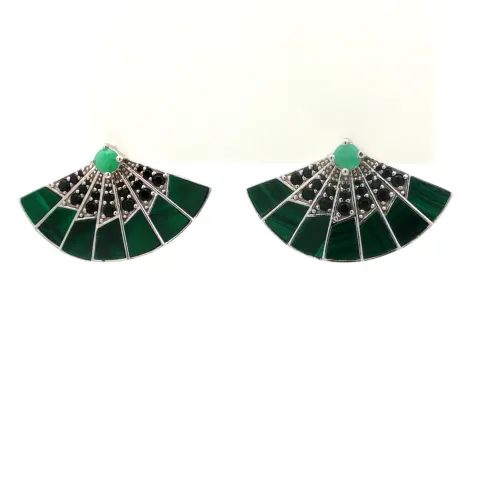 HRD Certified Sakota Emerald, Malachite & Black Spinel Earrings – 925 Sterling Silver