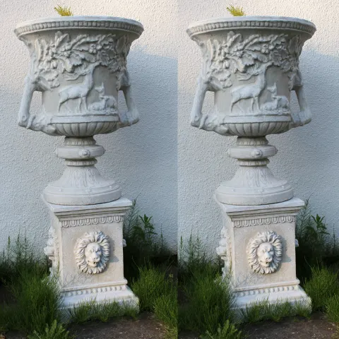 Pair of Heavy Composite Stone Classical Style Garden Urns