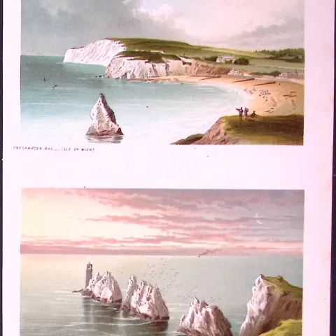 Isle of Wight Freshwater Bay & The Needles Victorian Antique Double Print-51