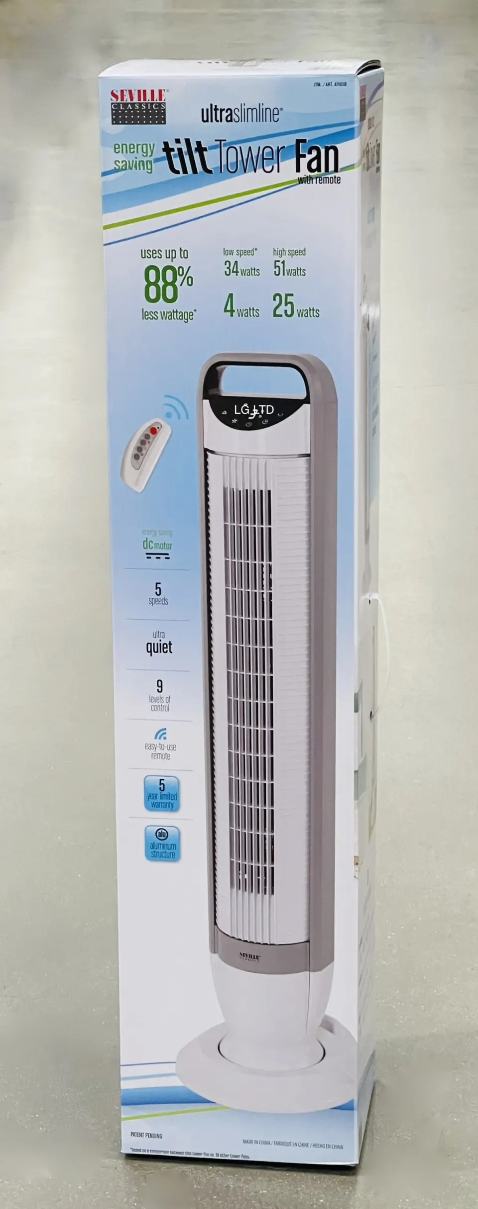 Seville Ultra Slimline Tower Fan White EHF10202K New Sealed Box