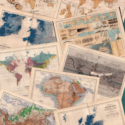 Job-Lot 1871 WK Johnston & William Blackwood Antique Physical Geography Maps.