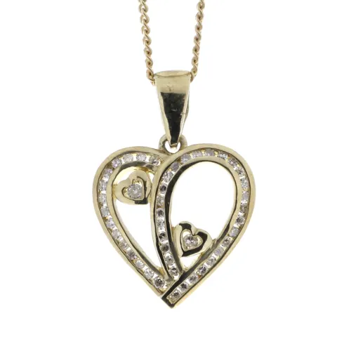 9ct Yellow Gold Heart Pendant Set With Diamonds 0.23 Carats