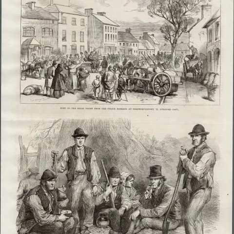 Meath Lads on Their Garden Plot Crossakeel Ireland 1870 Antique Print.