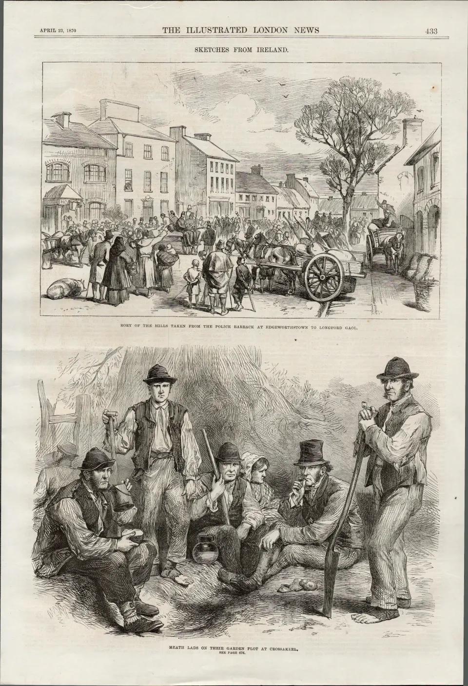Meath Lads on Their Garden Plot Crossakeel Ireland 1870 Antique Print.