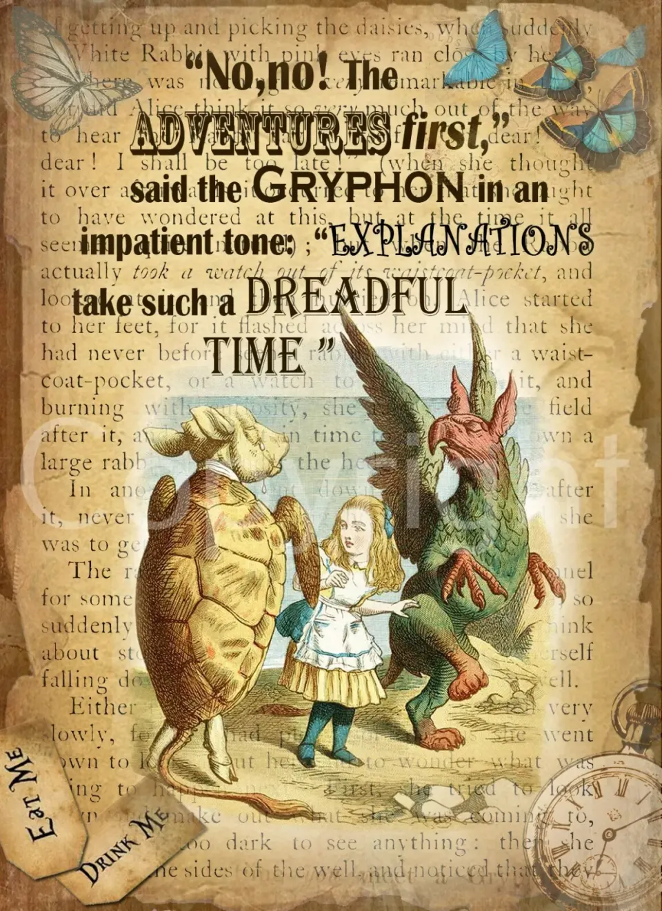 Alice In Wonderland "The Gryphon" Beautifully Designed Quote Metal Wall Art