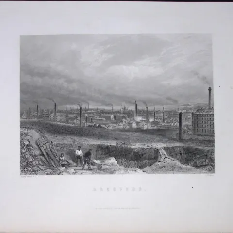 Yorkshire View of The City of Bradford Antique 150 Years-Old Engraving-13