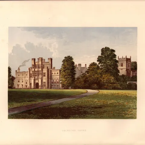 Coughton Court Warwickshire Gilt-Edge Coloured Antique Book Plate.