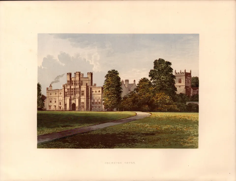 Coughton Court Warwickshire Gilt-Edge Coloured Antique Book Plate.