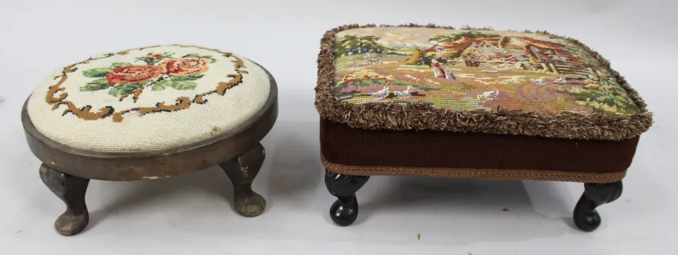 Pair of Vintage Petit Point Footstools
