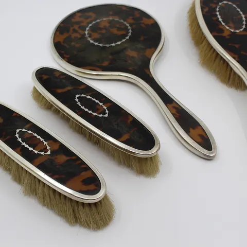 English Five Piece Silver Vanity Brush Set 1923