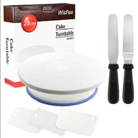 Wisfox Rotating Cake Decorating Plate With 2 Angled Palette Knife Set, Icing