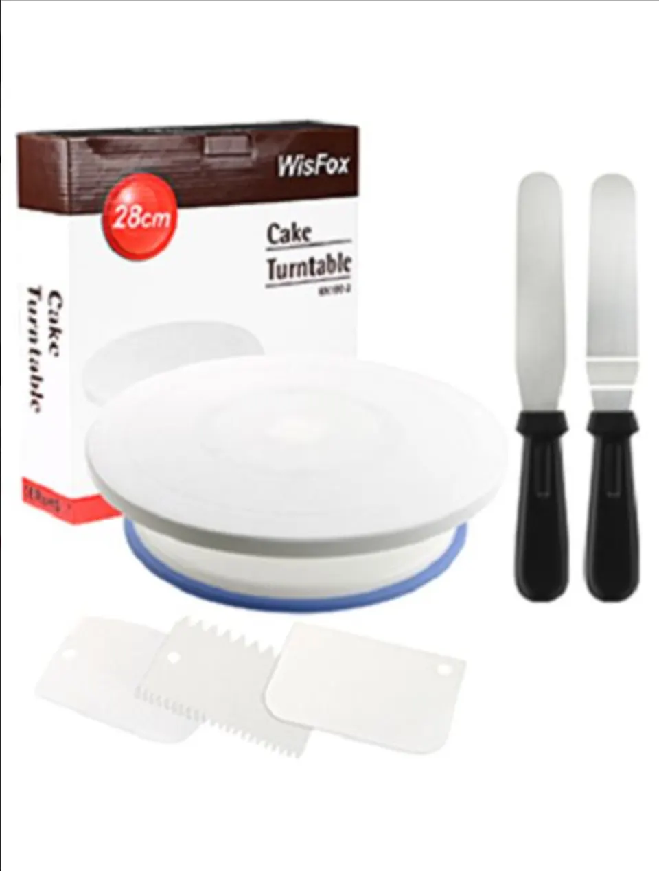 Wisfox Rotating Cake Decorating Plate With 2 Angled Palette Knife Set, Icing