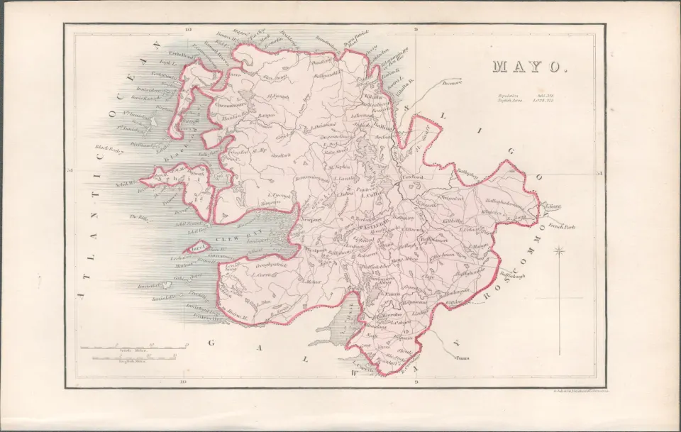 Antique Engraving 1850’s Coloured Map Mayo Mr & Mrs S.C. Hall Ireland Its Scenery.