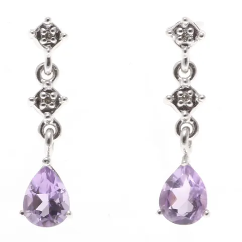 9ct White Gold Amethyst Diamond Earring (A 2.00)  0.02 Carats