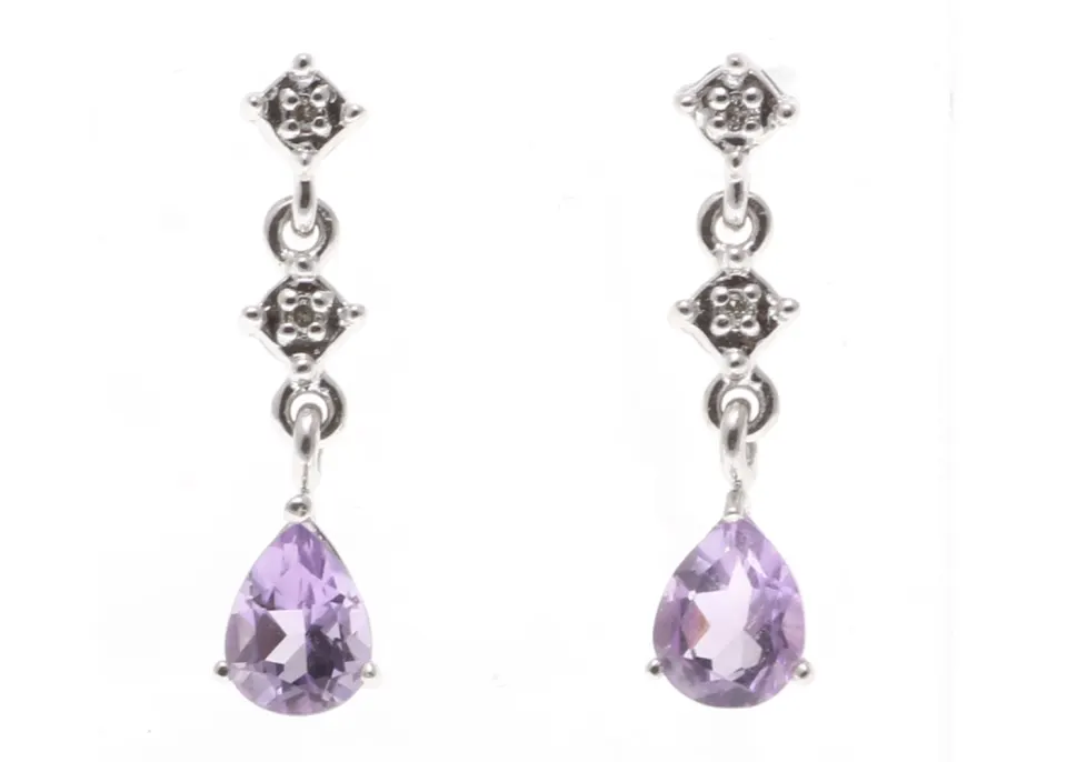 9ct White Gold Amethyst Diamond Earring (A 2.00)  0.02 Carats