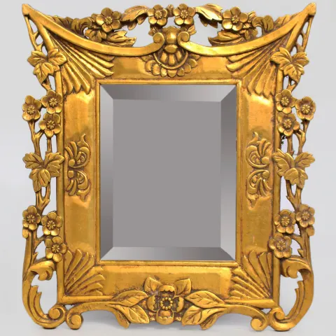 Carved Floral Giltwood Bevelled Glass Wall Mirror