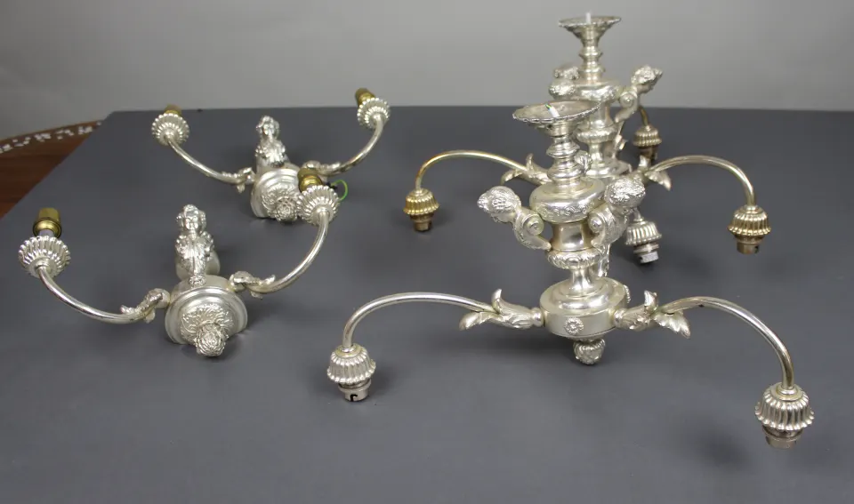 Vintage Silvered Cherub Chandeliers & Wall Lights