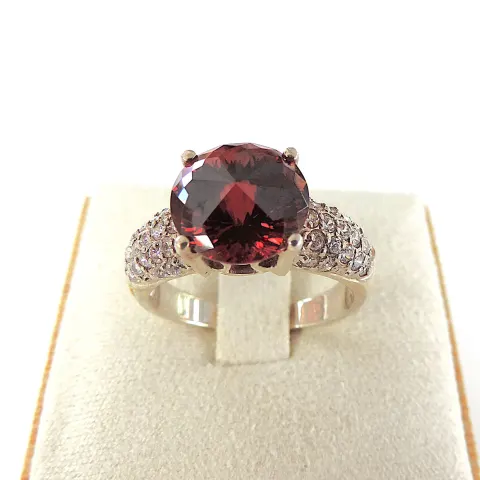 925 Sterling Silver 7 Carat Red Cubic Zirconia Gemstone Ring 'New With Gift Pouch'