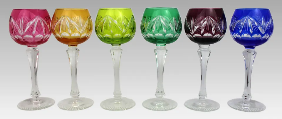 Set of 6 Harlequin Bohemian Cut to Clear Crystal Wine Goblets