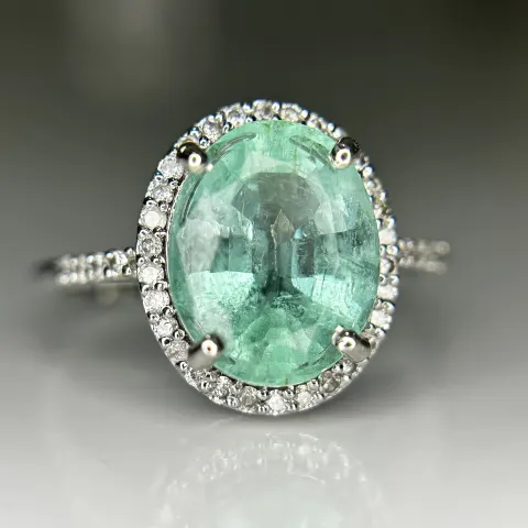 Beautiful 2.75 CT Untreated Columbian Natural Emerald Ring With Diamonds & 18k Gold
