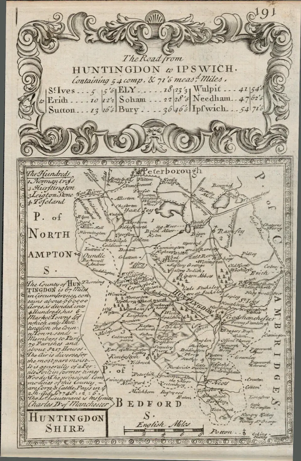 Britannia Depicta E Bowen c1730 Map Peterborough  Huntingdon, Erith, Ely, Soham.