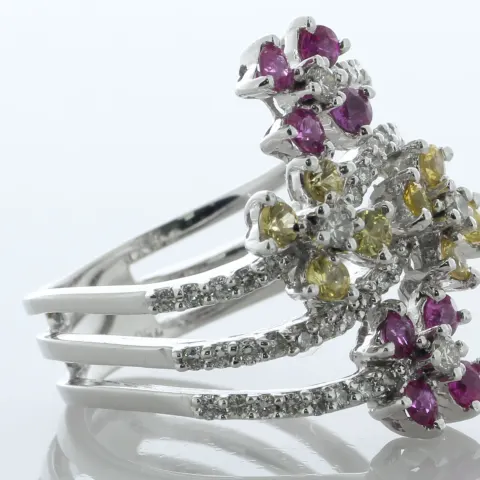 18ct White Gold Diamond Pink And Yellow And Sapphire Ring (S1.28) 0.54 Carats