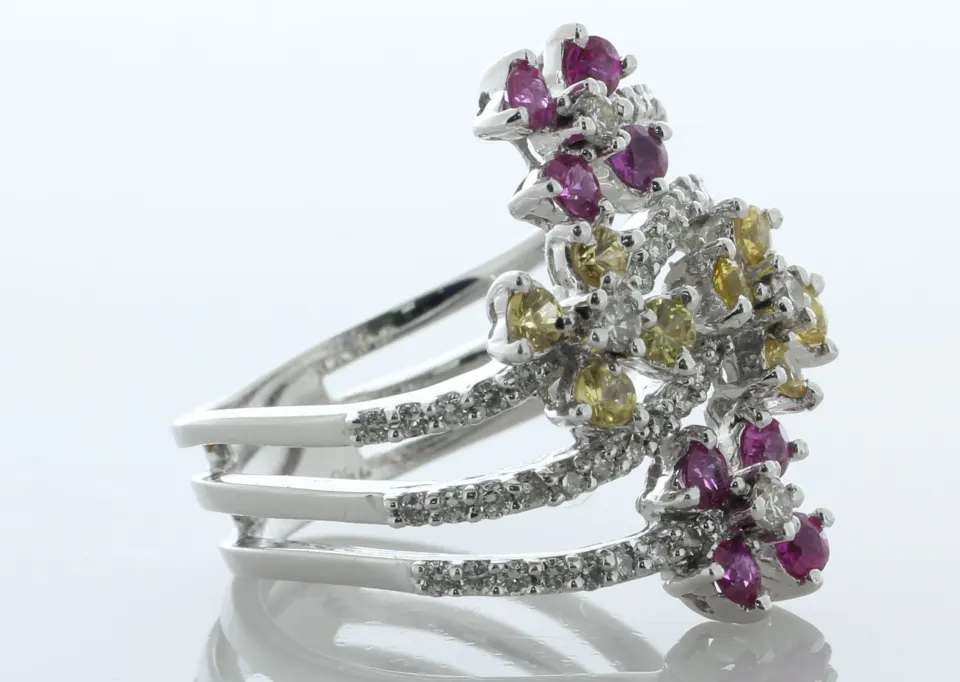 18ct White Gold Diamond Pink And Yellow And Sapphire Ring (S1.28) 0.54 Carats