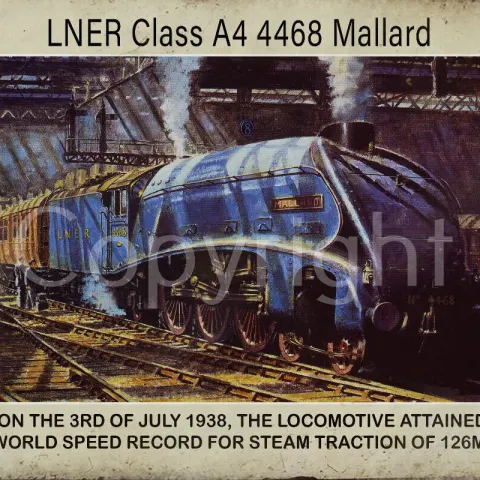 Mallard LNER Class A4 4468 locomotive Breaks Speed Record 1938 Metal Wall Art