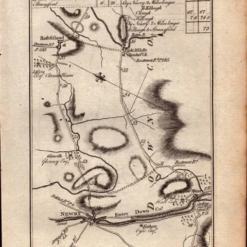 Ireland Rare Antique 1777 Map Newry Warrenpoint Castlewellan Newcastle Dundrum Co Down.