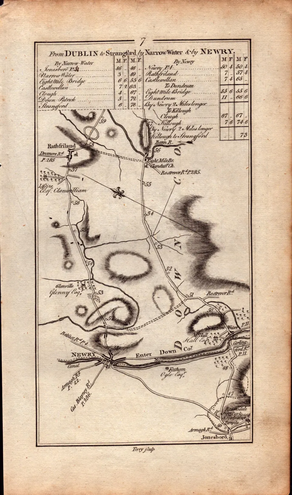 Ireland Rare Antique 1777 Map Newry Warrenpoint Castlewellan Newcastle Dundrum Co Down.