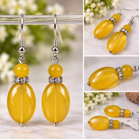 925 Sterling Silver Yellow Bead Drop Earrings