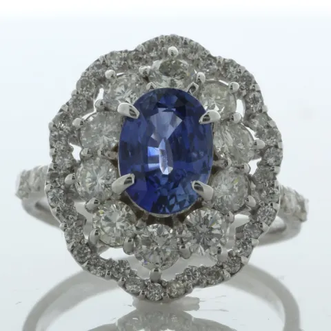 18ct White Gold Oval Cluster Diamond And Sapphire Ring (S1.96) 1.69 Carats