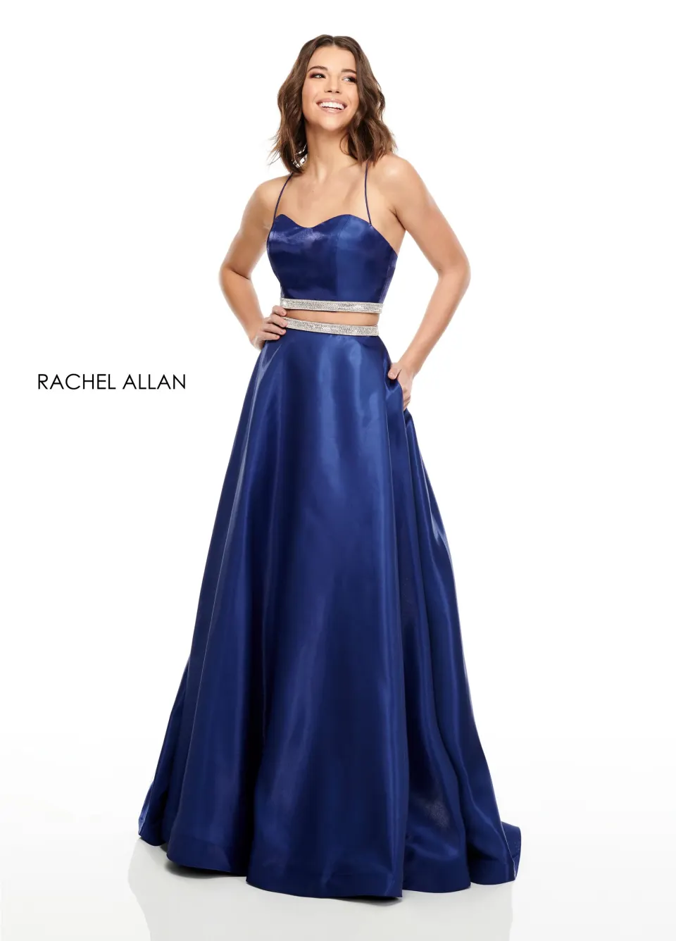 Rachel Allan Pageant dress RRP £557.  Size 4.  Dark blue 2 piece.