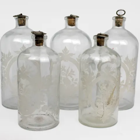 Set of 5 French Etched Chemists Bottles