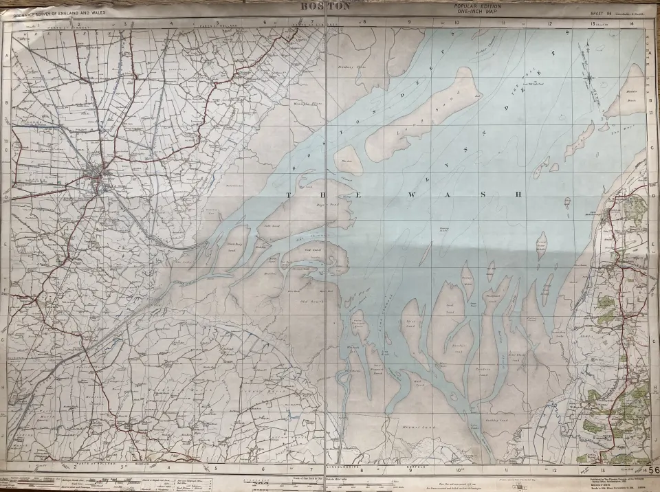 Boston Lincs Cloth Backed Antique 1922 Engineering Working Map.