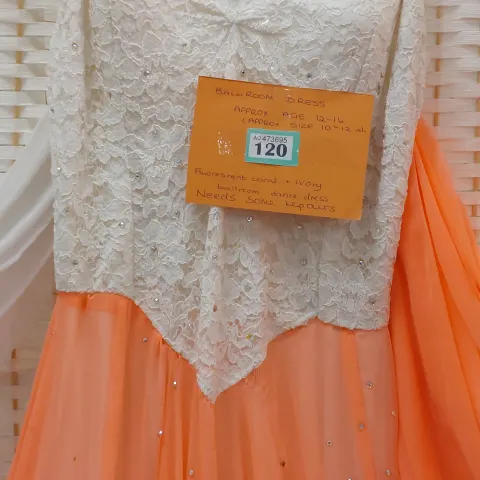 Coral and white ballroom dress teenager approx size 12 but can be altered to fit
