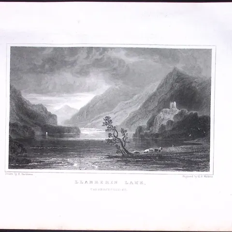 Wales-Llanberis Lake Antique 166-Year-Old 1859  Engraving-1