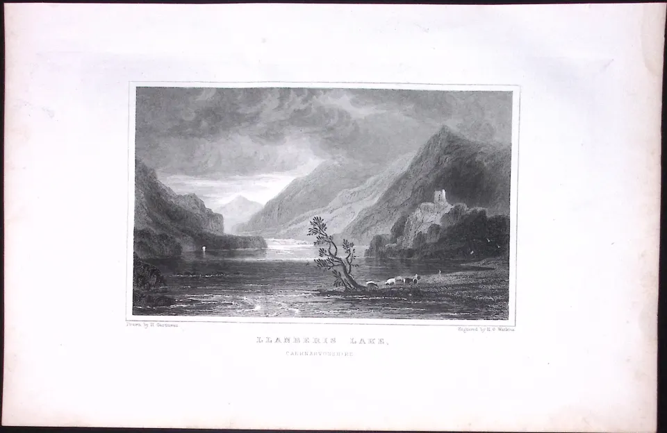 Wales-Llanberis Lake Antique 166-Year-Old 1859  Engraving-1