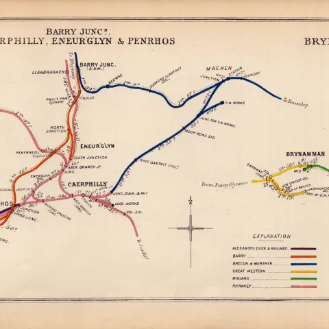 Barry Junction, Caerphilly, Penrhos, Wales Antique Railway Diagram-94.
