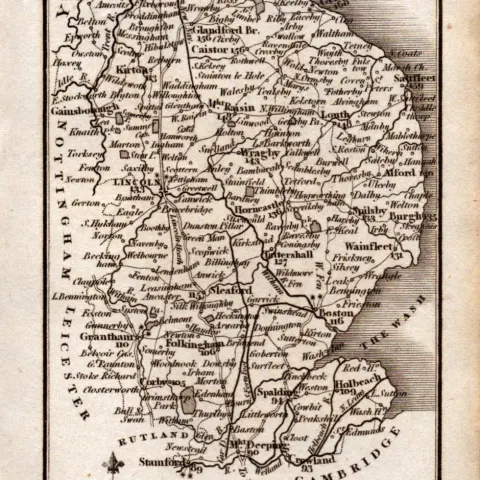 Lincolnshire Antique Copper Engraved George IV  Map by Sidney Hall.