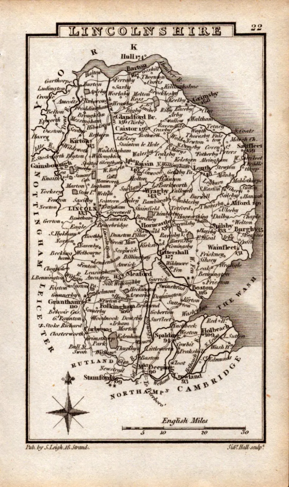 Lincolnshire Antique Copper Engraved George IV  Map by Sidney Hall.